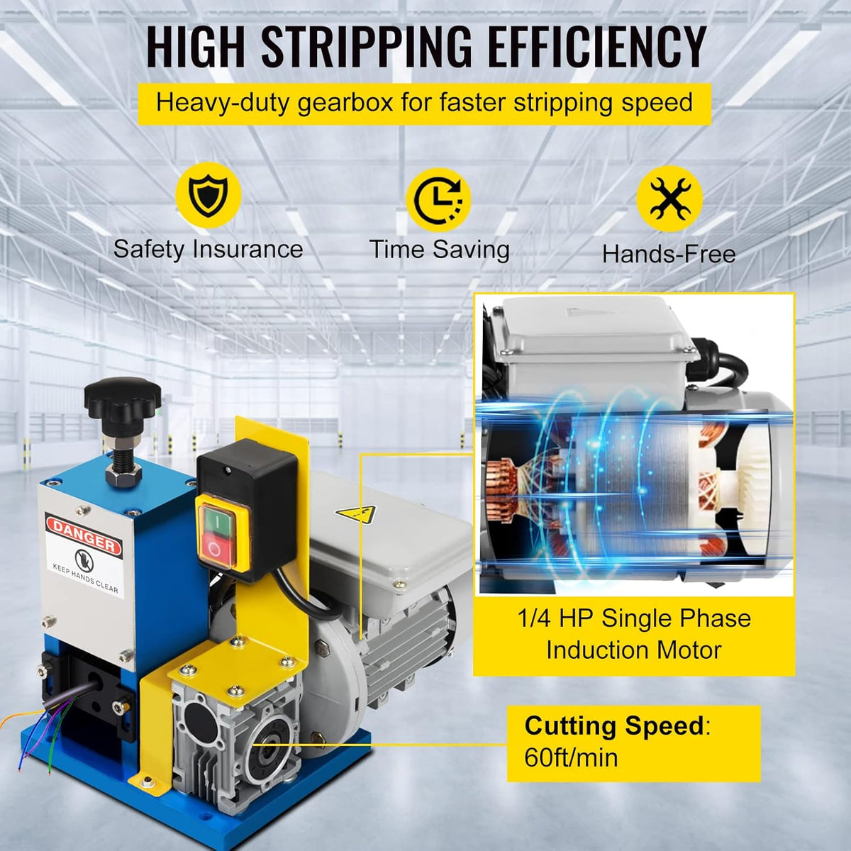 VEVOR Stripmachine, 220 V, automatische kabelstrippermachine, industriële strippermachine, 1,5 mm - 25 mm, voor verschillende soorten ronde kabels en platte kabels met afdekking draadstripper