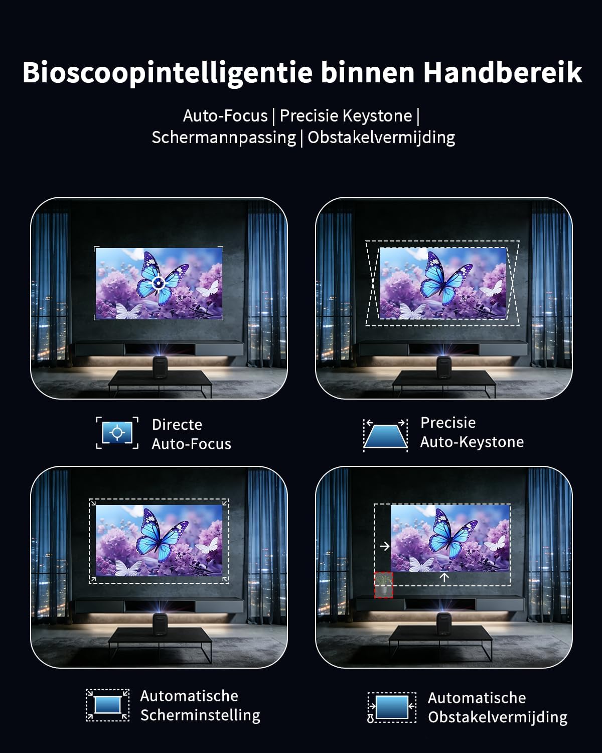 WEMAX Mini Beamer met Google TV & Officieel Netflix - 1080P Full HD Smart Projector (4K Support) - 300 ISO Lumen - Auto Focus & Keystone - Dolby Audio - Draagbare Beamer voor Thuisbioscoop & Gaming