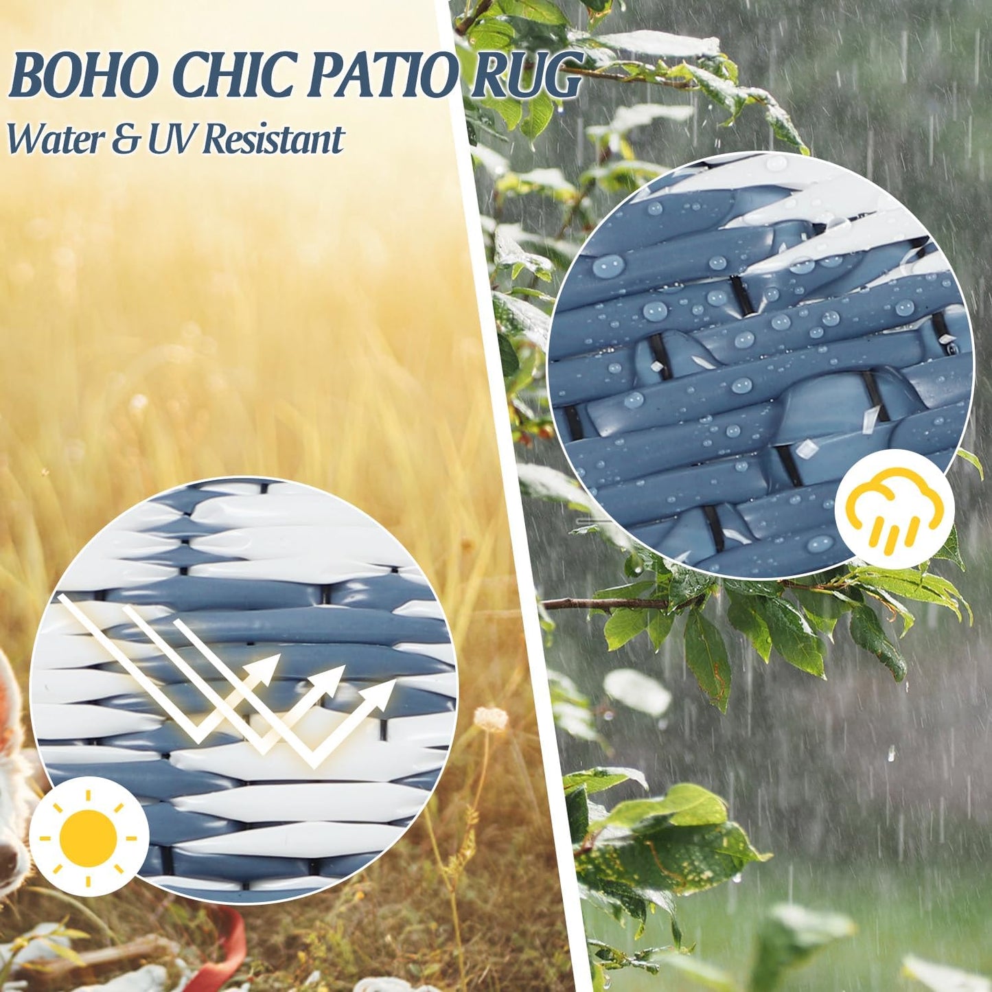 Cekene Extra Grote Outdoor Tapijt Ronde 300Cm Blauw Waterdicht Omkeerbaar Tuin Tapijt Plastic Gemakkelijk Schoon Gebied Vloermat Voor Buiten Patio Tuin RV Trailer Achtertuin Dek Picknick