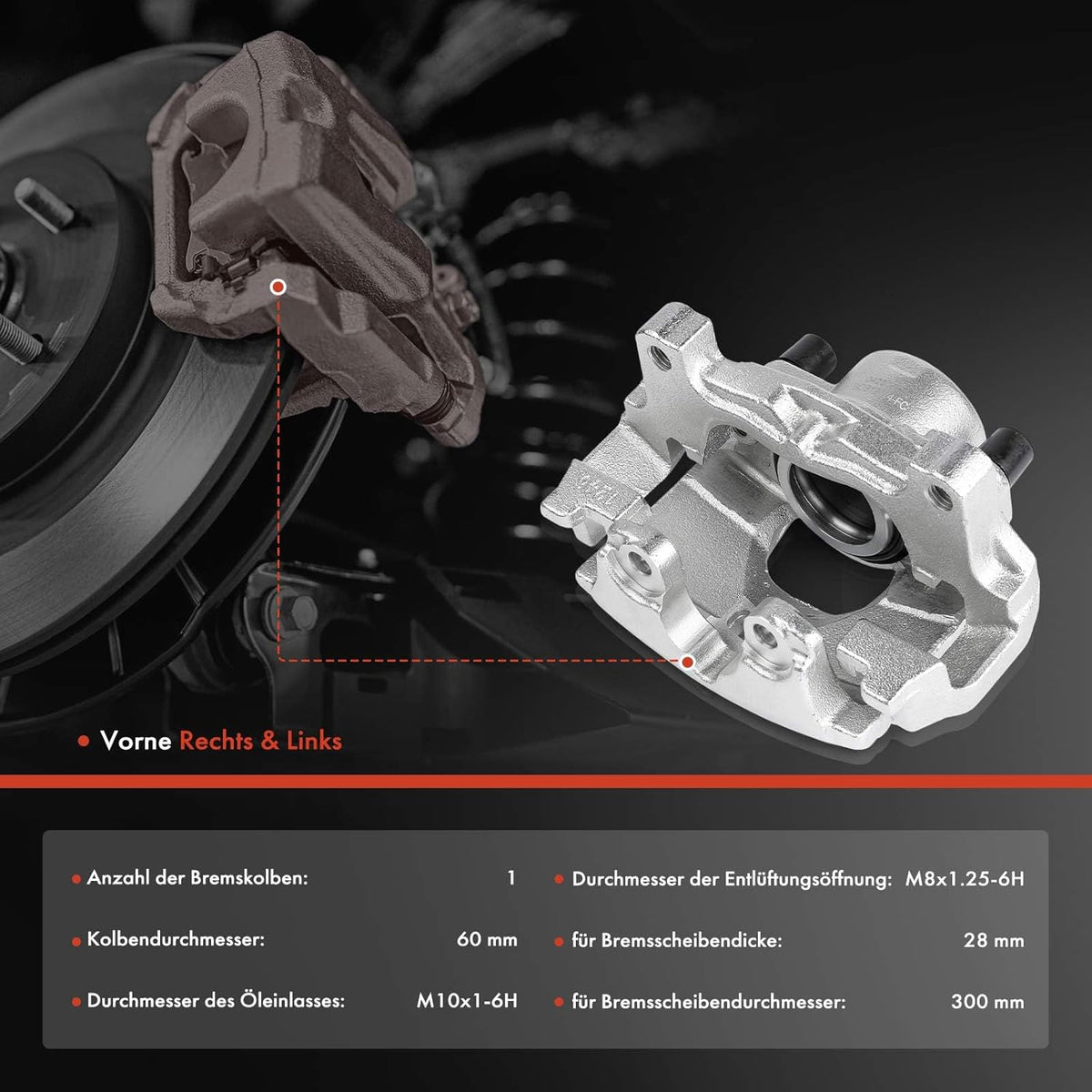 Frankberg Remklauw remklauw compatibel met R.a.n.g.e R.o.v.e.r Evoque Brake Caliper wiht Bracket One Side 1 piston voor links en rechts set van 2 stuks vervanging # 19-B3774A