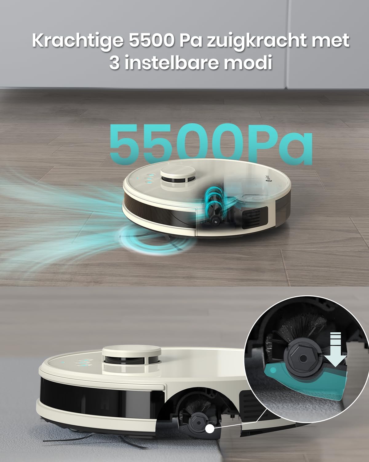 LEFANT M1 Robotstofzuiger en dweilrobot met kaart, 5500 Pa, 200 min, lasernavigatie met dToF, gepersonaliseerde reiniging, verboden zone, Alexa/WiFi/app, ideaal voor intelligent thuis, champagne