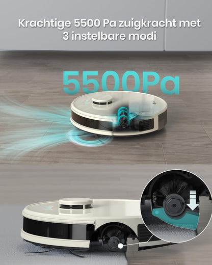LEFANT M1 Robotstofzuiger en dweilrobot met kaart, 5500 Pa, 200 min, lasernavigatie met dToF, gepersonaliseerde reiniging, verboden zone, Alexa/WiFi/app, ideaal voor intelligent thuis, champagne