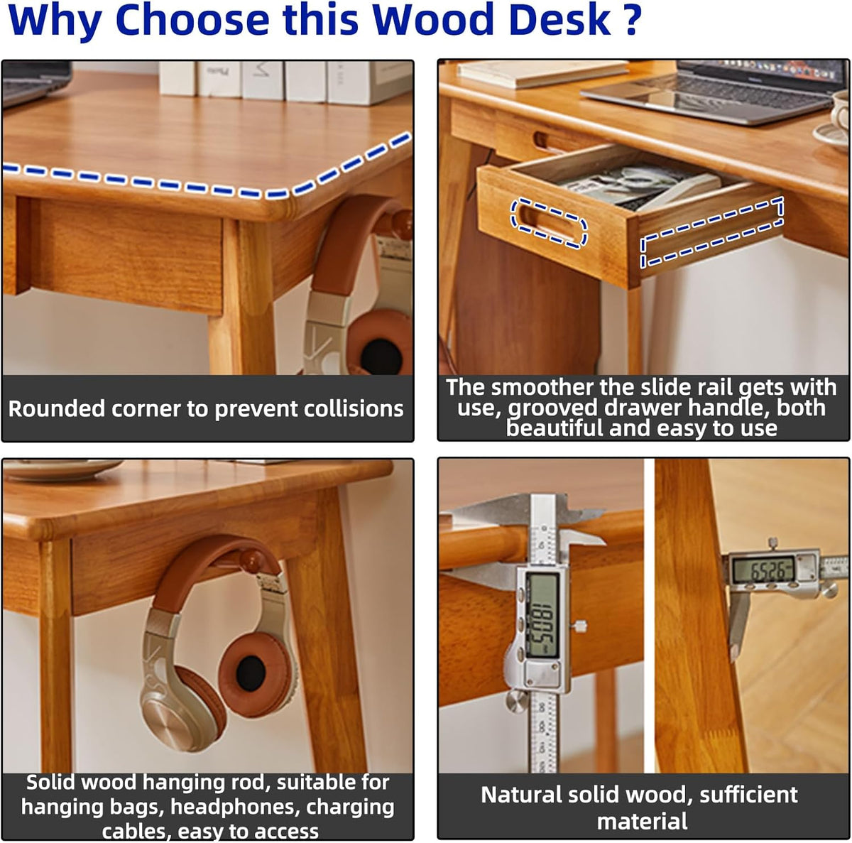 Wood Writing Desk met Lade en Hangende Staaf, Kleine Computerbureautafel, 39x20x30inch Werkbureau, Studiebureau, Kleine Houten Eettafel Kersenhout Kleur YD-WD01N