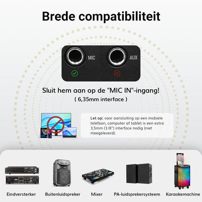 Draadloze Microfoonset – Handmicrofoon, Karaokemicrofoon, Zangmicrofoon, Dynamische Microfoon – 4x5 Kanalen – 60 Meter UHF Bereik