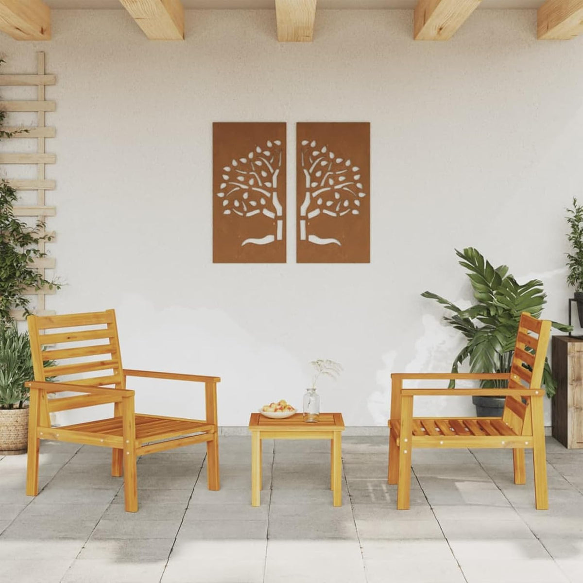 Garden Chair Set of 2 66.5 x 65 x 81 cm Solid Wood Acacia Wood Armchair Lounge Chair Chair for Bedroom - QUORE