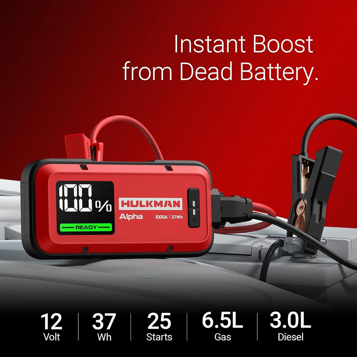 Starthulp – Jumpstarter – Startbooster – Accubooster – Noodstarter – Compacte Rode 12V Uitvoering Met Kabels – 1000 A Piekstroom, Volledig Opladen In 45 Minuten