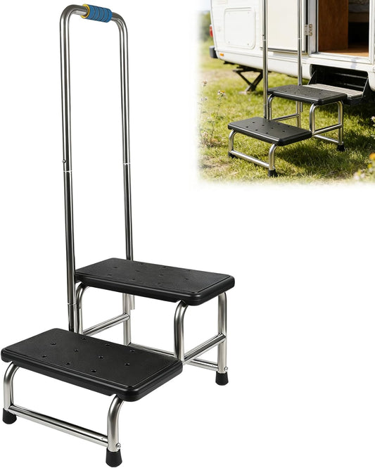 Opstapkruk met handgreep, treeplank voor campers met antislip platform en rubberen voetjes, voor senioren/huisdieren, voor badkamer/keuken/camper