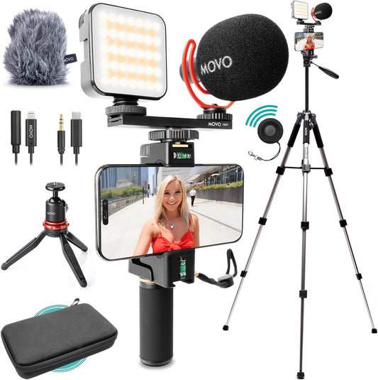Vlogging kit – Vlogset – YouTube starterskit – Content creator set – Smartphone vlogset voor iPhone en Android – Shotgun microfoon – Oplaadbaar RGB-licht
