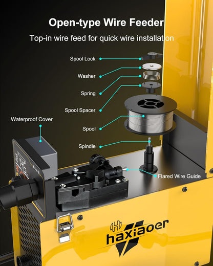 145 A vuldraad lasapparaat zonder gas, 3-in-1 vuldraad, lasapparaat met ARC/Flux MIG/MMA Lift WIG-functie, compact inverter-lasapparaat, led-licht, synergische draadtoevoer