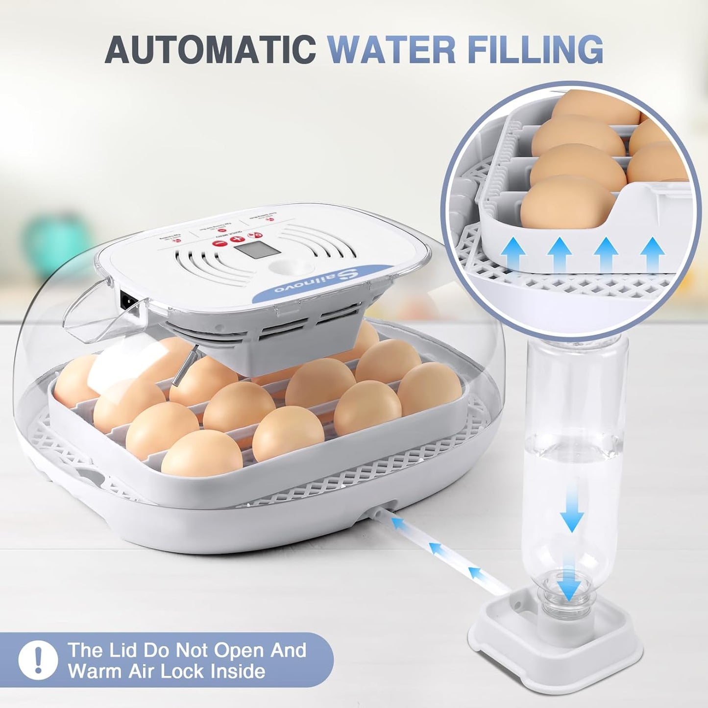 Automatische Couveuse 16 Eieren Blauw – Incubator – Broedmachine – Eierincubator – Broedkast – Automatische Eierdraaiing – Externe Watervulling