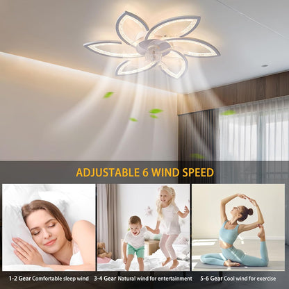 Plafondventilator met licht en afstandsbediening, moderne led-plafondventilator met variabele intensiteit, stille omkeerbare motor met windsnelheid, verstelbaar, voor woonkamer, 78 cm, wit