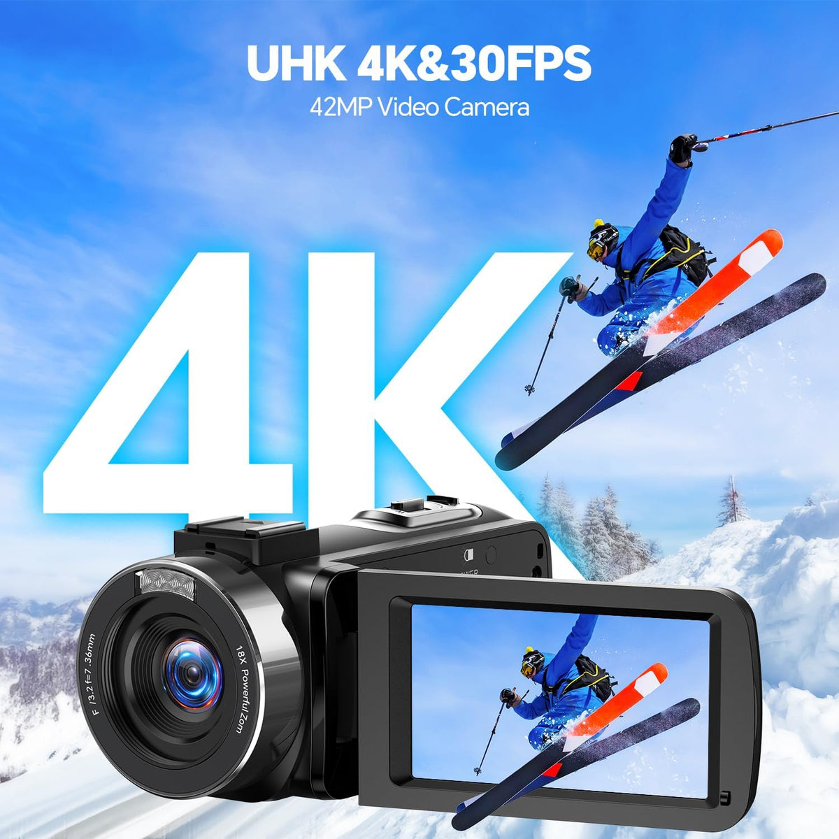 4K Videocamera – Camcorder – Vlogcamera – YouTube Camera – Digitale Camera – 18x Digitale Zoom – 3 Inch 270° Draaibaar Scherm