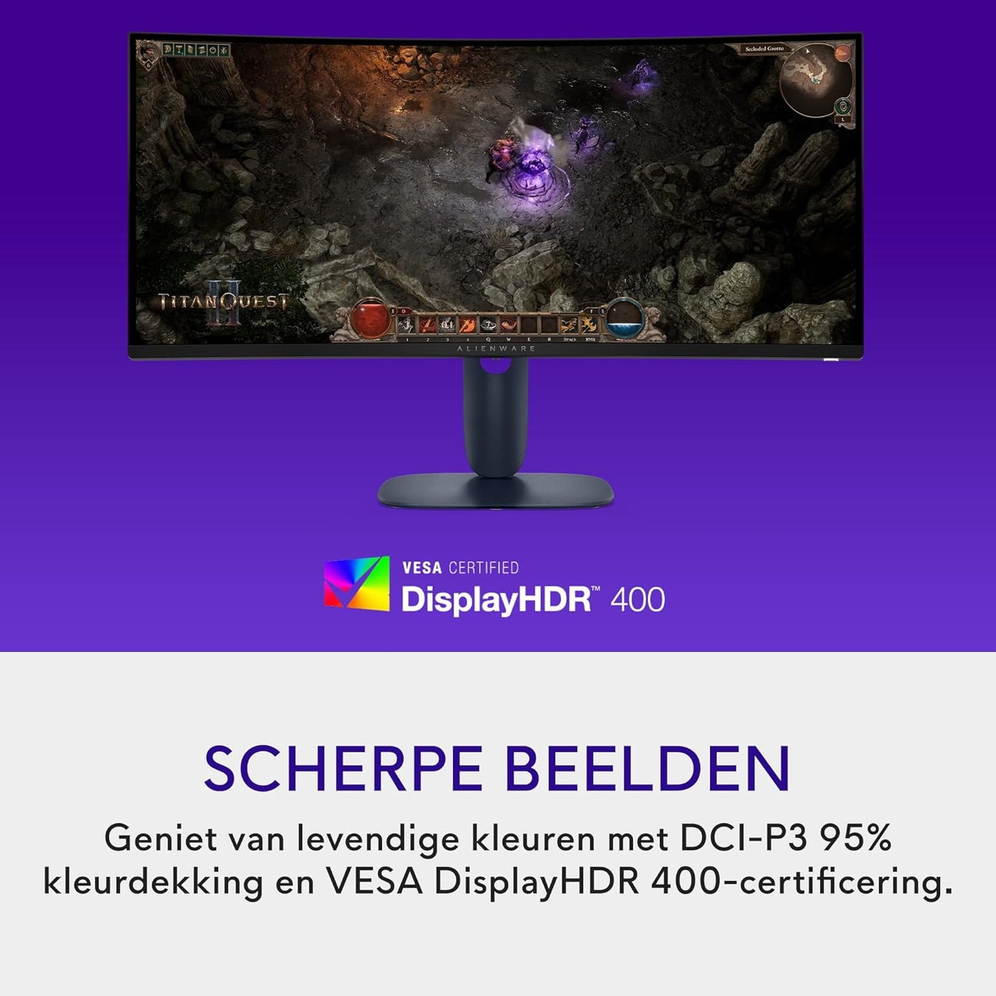 Alienware 34 Gaming Monitor - AW3425DWM, WQHD (3440x1440), 21:9 1500R Gebogen, 180Hz, VA, 1ms, AMD FreeSync Premium, VESA AdaptiveSync, 95% DCI-P3, HDR400, DisplayPort, 2 HDMI, 3 USB, 3 Jaar Garantie
