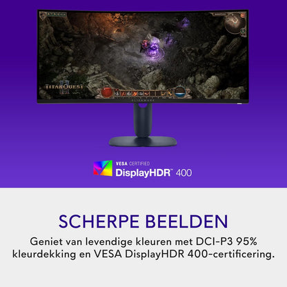 Alienware 34 Gaming Monitor - AW3425DWM, WQHD (3440x1440), 21:9 1500R Gebogen, 180Hz, VA, 1ms, AMD FreeSync Premium, VESA AdaptiveSync, 95% DCI-P3, HDR400, DisplayPort, 2 HDMI, 3 USB, 3 Jaar Garantie