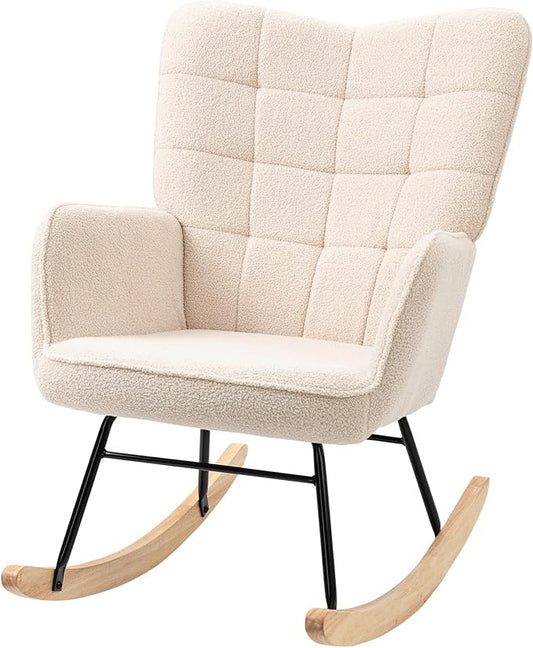 HOMCOM rocking chair accent chair living room armchair for bedroom, load capacity up to 120 kg, polyester, beige 71 x 92 x 101 cm - QUORE