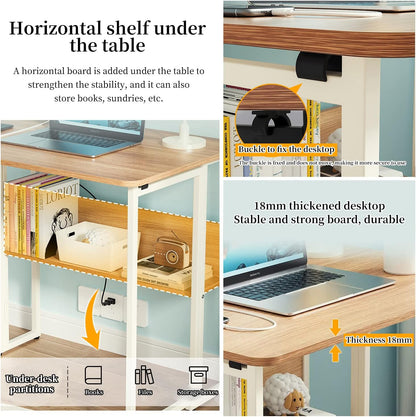 Kleine Inklapbare Computertafel – Laptopbureau – Opklapbaar Bureau – Compact Bureau – Thuiswerkplek – Inklapbaar Ontwerp – Verstelbare Pooten – Met Opbergrek