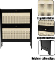 Shoe cabinet - Shoe rack - Portable - 4-tier - Freestanding shoe rack - with 2 folding drawers - Narrow shoe cabinet - Black