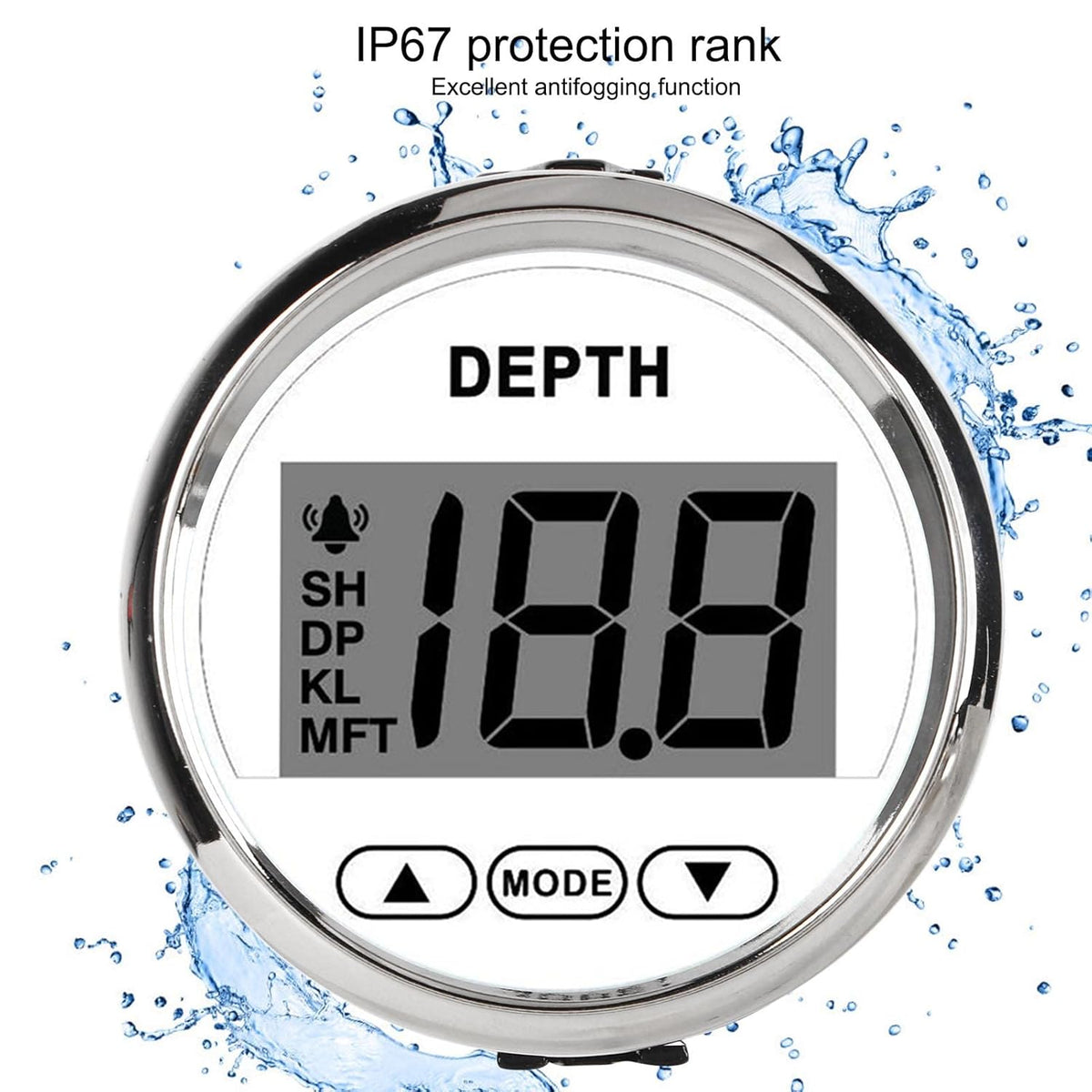 9‑32V Bootdieptemeter, Waterdichte Dash-dieptezoeker-transducer met Witte Achtergrondverlichting voor Jachtboten Boot/jacht onderdelen en accessoires