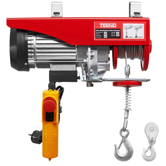 TEENO Elektrische takel 1200 W, overbelasting lift elektrische lier 220 V, enkele en dubbele ophanging 300 kg/600 kg, 6 m/min |12 m/min rood (300 kg/600 kg)
