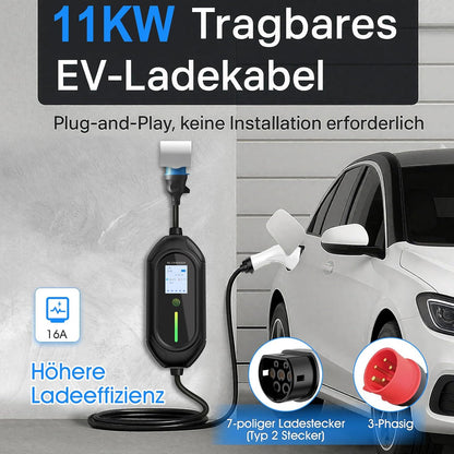 Mobiel Laadstation Elektrische Auto – EV Oplader – Laadpaal – Elektrische Autolader – 7-polige Stekker – 11 kW Snel Opladen – Driefasige 16 A 380 V