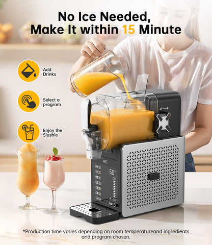 WIE Slush-machine, ijsmachine, dessertmachine, milkshake, frappé wijn, automatische reiniging, 2 liter inhoud, turbo freeze, geen ijs nodig