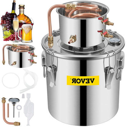 VEVOR Alcohol Still 3Gal/12L Alcohol Distiller Stainless Steel Distillery Kit for Alcohol With Copper Tube Home Brewing Kit Built-in Thermometer for DIY Whisky Wine Brandy - QUORE
