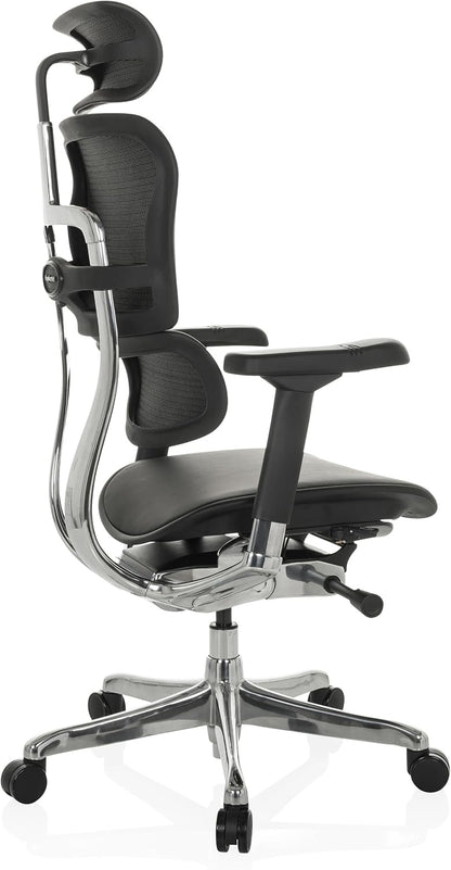 hjh OFFICE Ergonomische Ergohuman Gen2 Bureaustoel, ergonomisch design, bureaustoel met flexibele lendensteun, gevoerde zitting, zwart leer