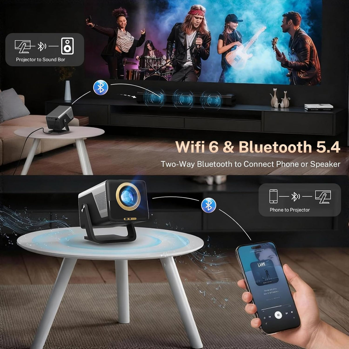 [8K-ondersteuning/2000 ANSI/AI visuele kalibratie] X7 slimme projector met Android 14 OS DoIby, 1080P UHD-projector met Netflix YouTube/AI Auto Focus & Keystone & Obstakel Avoidance/200 inch Display
