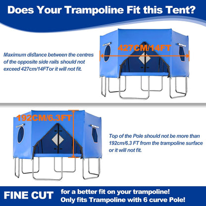Trampoline Tent 427 cm Overkapping Afdekking, Trampoline Dak Accessoire voor Rechte Stangen met 6 Stangen, Bescherming tegen Zon en Wind, Geschikt voor Outdoor Gebruik (Blauw)