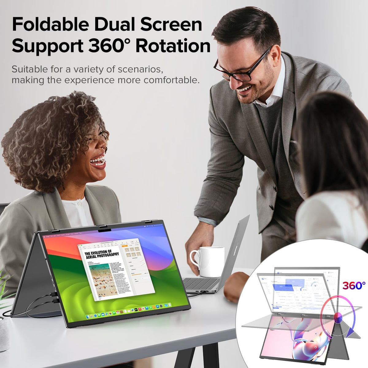 UPERFECT Delta 18.5" 100Hz Portable Monitor, Laptop Screen Extender 1080P HDR 360° Folding Stacked Triple Monitor with Stand & VESA for Laptop PC Phone Game Console (No Driver) - QUORE