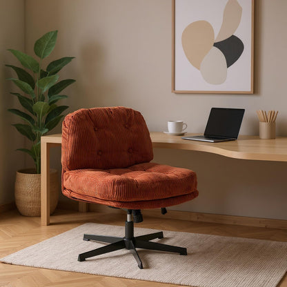MEUBLE Cosy Bureaustoel, ergonomische bureaustoel met in hoogte verstelbaar, kantelfunctie, 360 graden draaibaar, voor kantoor, corduroy, rouge