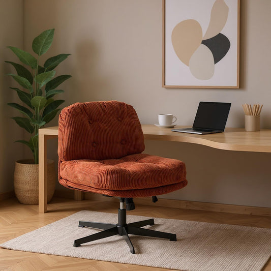 MEUBLE Cosy Bureaustoel, ergonomische bureaustoel met in hoogte verstelbaar, kantelfunctie, 360 graden draaibaar, voor kantoor, corduroy, rouge