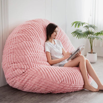 MAXYOYO Huge Bean Bag Bed, Square Bean Bag Chair, Large Faux Fur Sofa and Fluffy Filling for Adults Couples Guests (Corduroy Pink, 180x180cm)