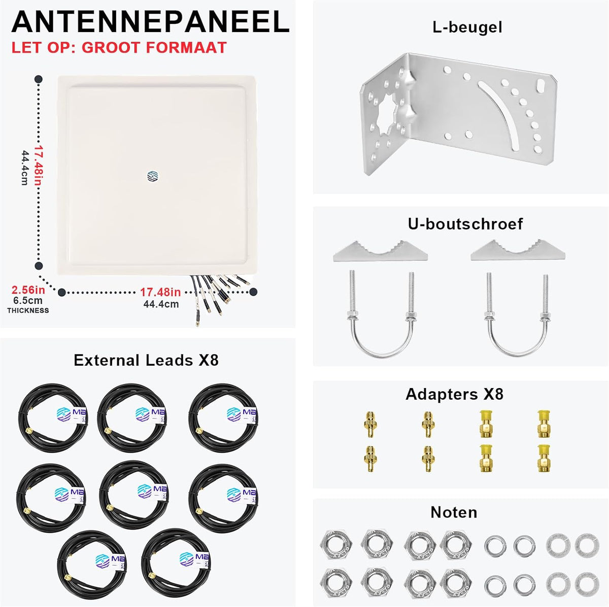 Maswell 8MIMO_Ultra: 4G 5G 8X8 MIMO-antenne, 10dBi externe antenne met hoge versterking, mobiele 4G LTE 5GA 5G NR UWB 600-8000MHz voor routers en gateways, WiFi 7-klaar (complete kit)