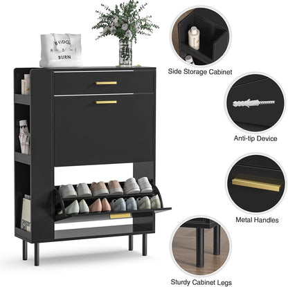 Schoenenkast – Schoenrek – Schoen opberger – Schoenenhouder – Schoenmeubel – Met Verstelbare Vakverdelers – Ruimtebesparend Ontwerp 75x24x105 cm – Rustiek Wit