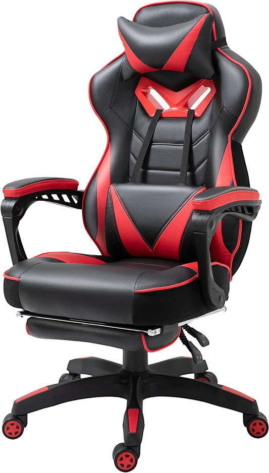Vinsetto Ergonomic Gaming Chair, Comfortable Office Chair with Footrest, Headrest and Lumbar Cushion, Height Adjustable, Black and Red - QUORE
