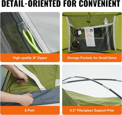 Vevor - Kampeertent, 6 Persoons - waterdicht - Buitenwandelen Backpacken - 190T Dacron - 150D Oxford - 7x7x4ft - Groente - QUORE