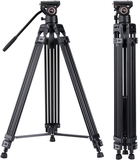 Videostatiefsysteem – Videostatief – Camerastatief – Driepoot – Statief Met Vloeistofkop – 72 Inch – Dubbele Buis Van Sterk Aluminium