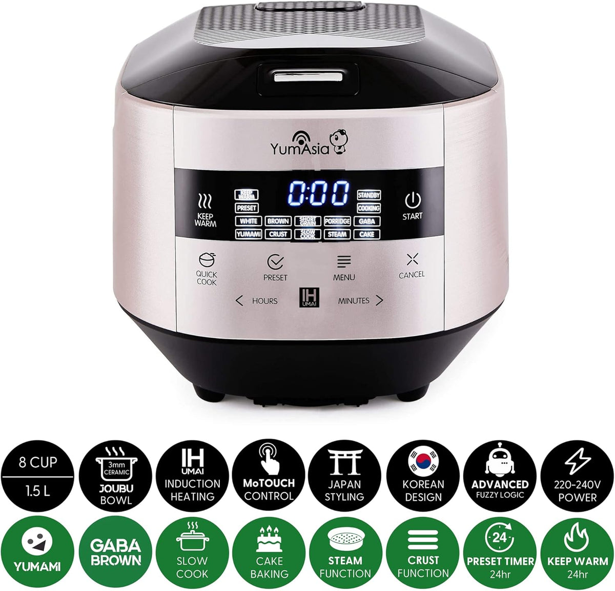 Inductie-Rijstkoker Champagneroze – Rijstkoker – Multicooker – Stoomkoker – Slowcooker – 1,5 Liter Tot 8 Kopjes – Keramische Binnenpan En 24-Uurs Timer