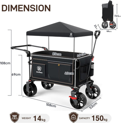 EVER ADVANCED 225L festivalwagen op wielen met afneembare luifel, 150 kg zware campingwagen, push & pull strandkar met 3 grote zakken, tuinvouwwagen vissen