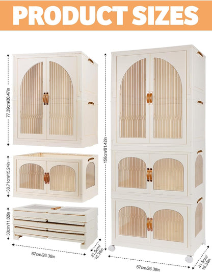 Kalolary 3 Verdiepingen Garderobe, Draagbare Garderobekast voor Hangkasten Portable Storage Wardrobe met 10 Hangers Kinderkast Opvouwbare Kledingkast voor Het Ophangen Van Kleding Opslagruimte