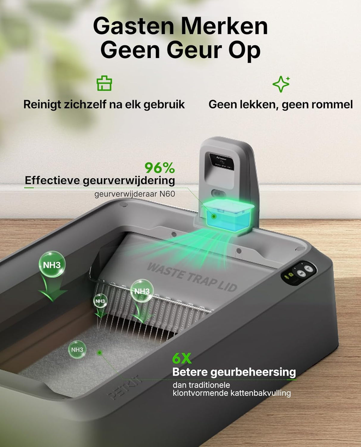PETKIT PUROBOT CRYSTAL DUO Zelfreinigende Kattenbak, AI-camera, Automatisch Reinigende Kattenbak, Bidirectionele Reiniging, Vervangbare Tray, Gezondheidsmonitoring, Geurverwijdering, Grijs