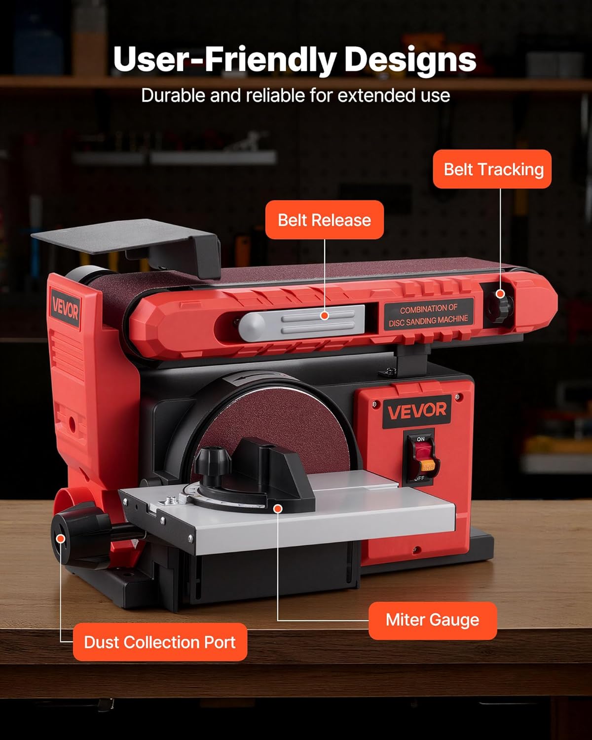 VEVOR 6 inch disc sander and 4 x 36 inch belt sander, 400 W professional pulley sander, combo with 0-45° adjustable work table and woodworking dust collection port