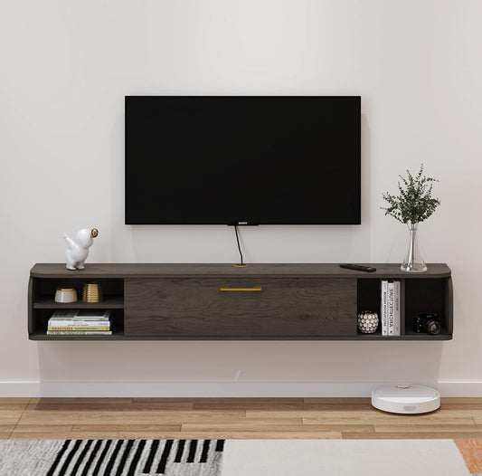Pmnianhua Tv-kast, hangkast, zwevend tv-rek, wandgemonteerde zwevende tv-houder, consolecentrum, multimedia, entertainment, grote opbergkast voor thuiskantoor (147 cm)