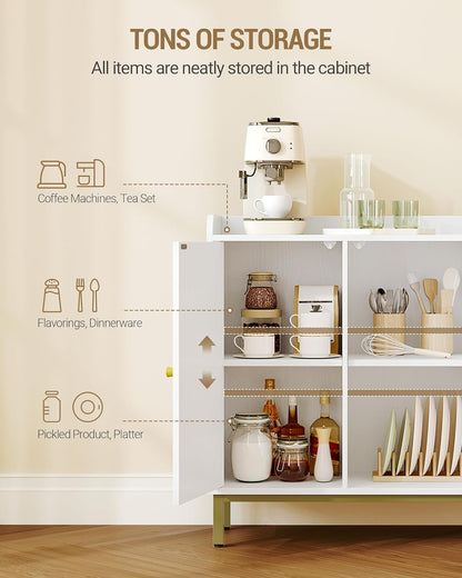 Hzuaneri Sideboard, sideboard, kitchen cabinet, kitchen chest of drawers, 3 doors, adjustable shelves, for kitchen and living room, storage cabinet, 30 x 100 x 80.5 cm, white SC21313G