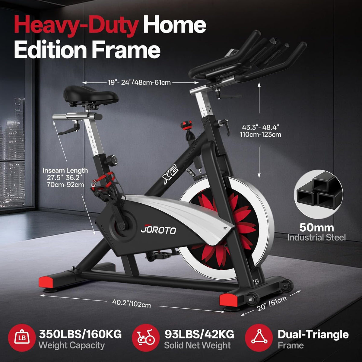 JOROTO X2/X2PRO Bluetooth Home Exercise Bike Magnetic Belt Drive Indoor Bicycle with 18kg Flywheel, 160kg Weight Capacity