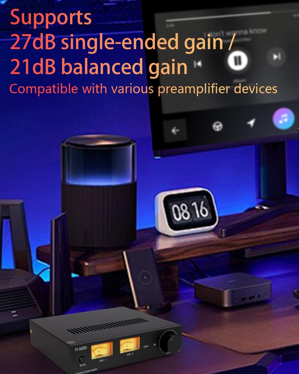 FX-Audio- L06 volledig symmetrische versterker met VU-meter – 500 W + 500 W Dual TPA3255 HiFi-klasse D-stereo-digitale versterker voor passieve 2Ω-8Ω-8Ω-luidsprekers, thuisaudio