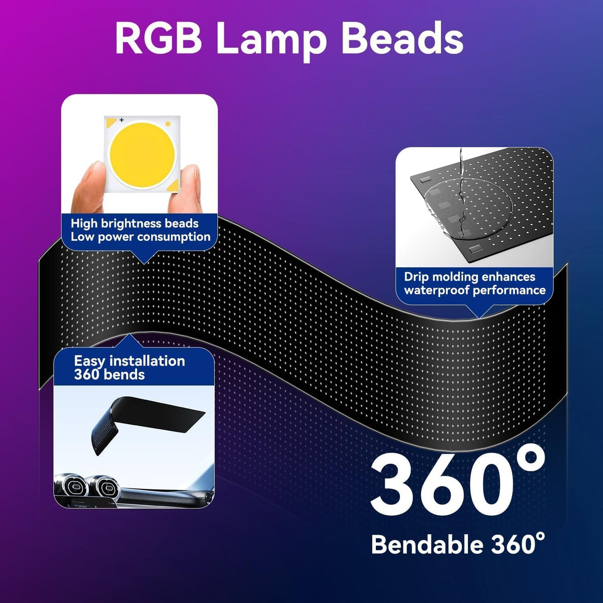 Flexibel led-displaybord, 59 x 12 cm, 2 stuks, programmeerbaar RGB-loopschrift via Bluetooth Smart app, full-colour Devil Eyes Matrix paneel, voor autostyling, bar, reclame, restaurant, winkel