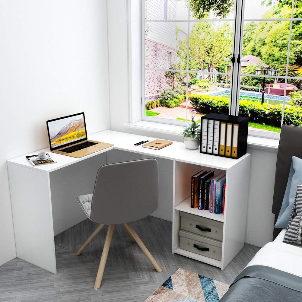 Mondeer Hoekbureau, hout, wit, 108 × 135 × 73,5 cm