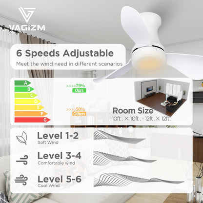 Plafondventilator met Lamp voor Slaapkamer: 76 cm Stille Plafondventilator met Afstandsbediening - 6 Snelheden en 3CCT - Omkeerbare DC-Motor - 5 Vellen 04